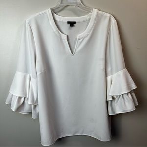 Loft factory white ruffle sleeve blouse large